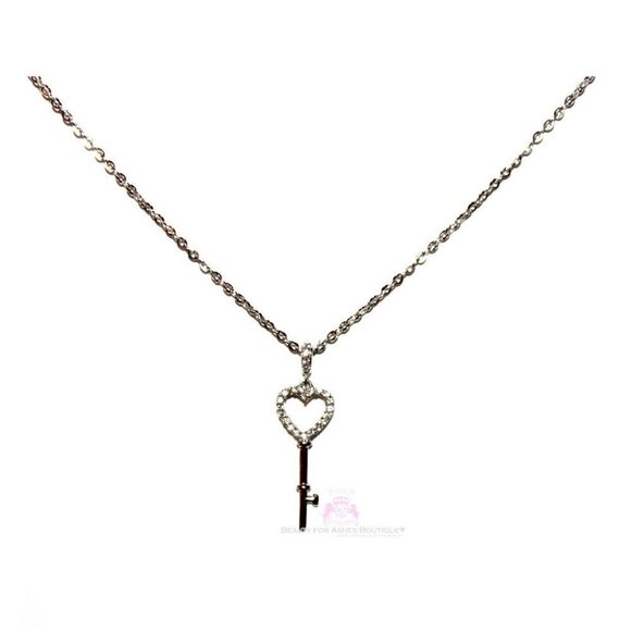 Girls Womens Sterling Silver Cz Cubic Zirconia Key Heart Love Pendant Necklace - Picture 2 of 3
